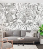 Savanna Sketch — Black & White Jungle Wall Mural