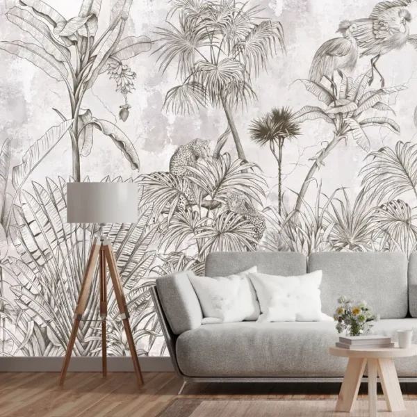 Monochrome Wild — Sketch Jungle Wall Mural