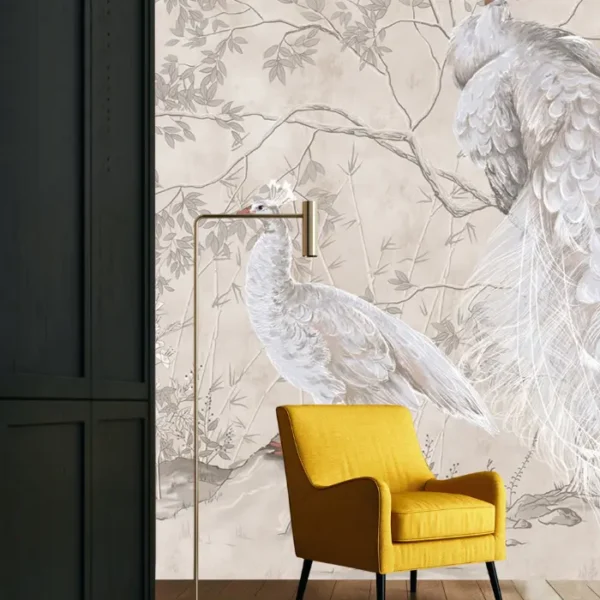 Ivory Grace — Chinoiserie White Peacock Wall Mural